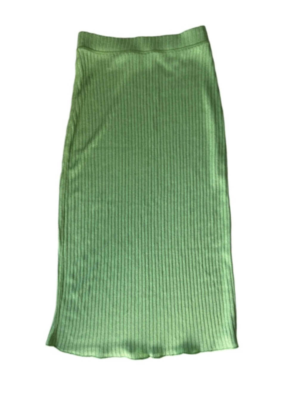ARKET Ribbed Knit Midi Skirt S Apple Green Minimal Scandi Aesthetic Pull-On
